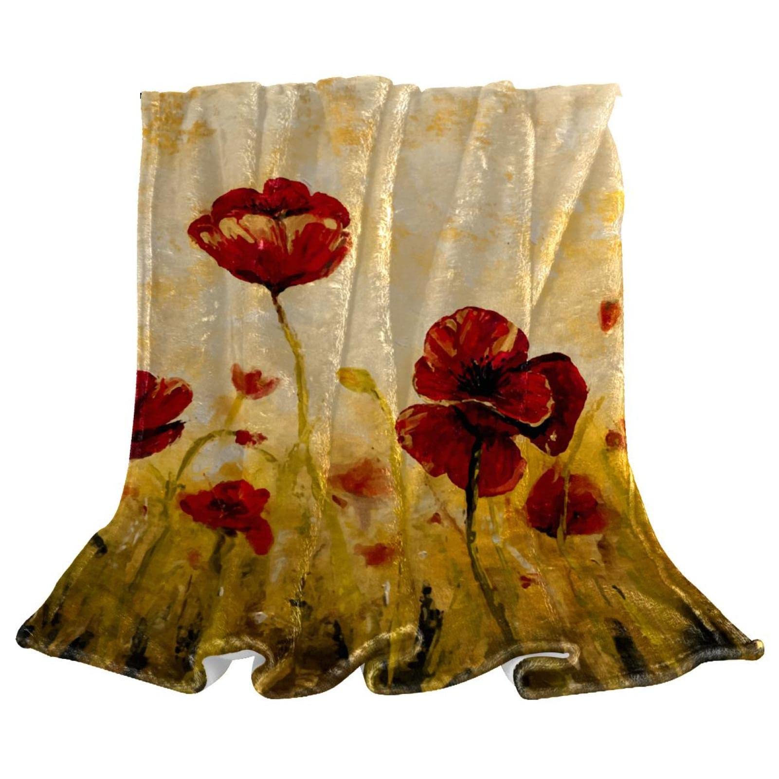 Couverture polaire coquelicot rétro pour canapé et chambre