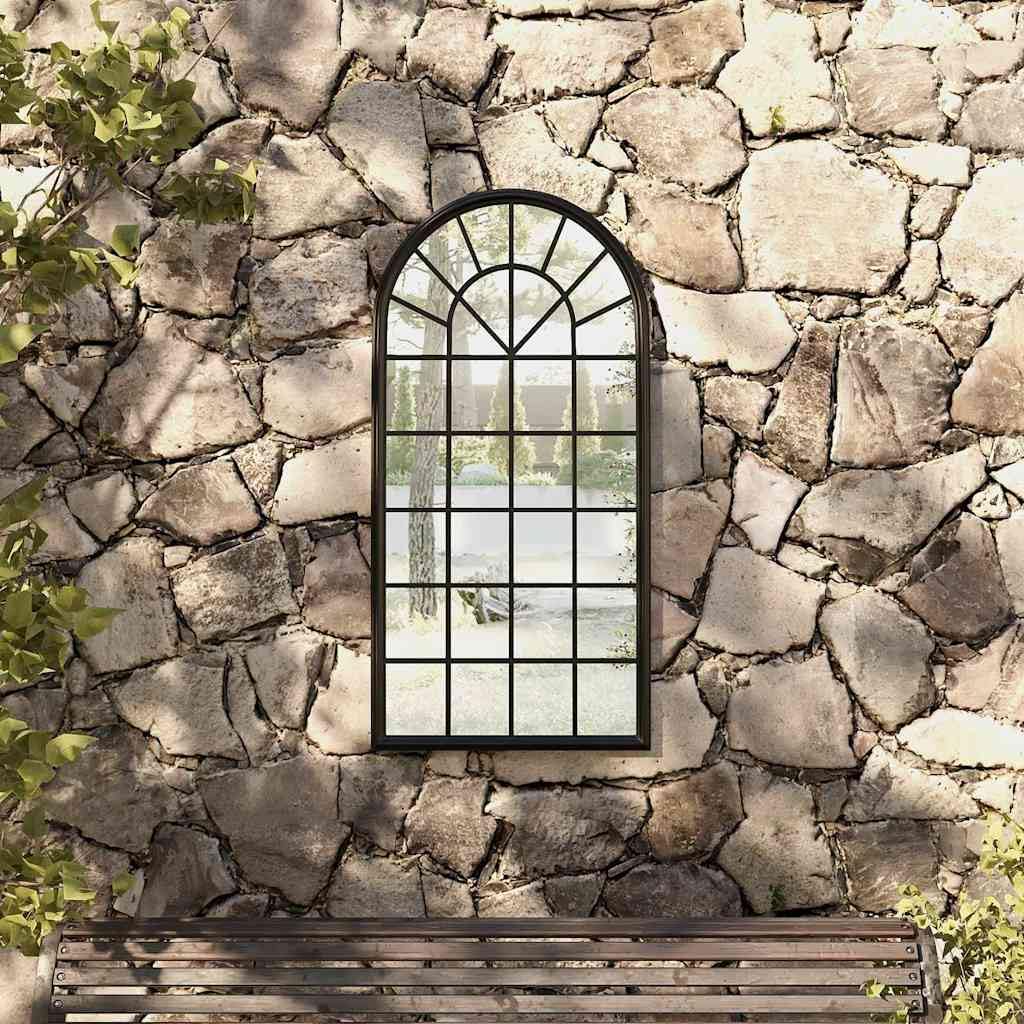 Miroir de Jardin Noir en Fer 90x45 cm pour Utilisation extérieure décoration Murale reflet agrandissement lumière Espace extérieur