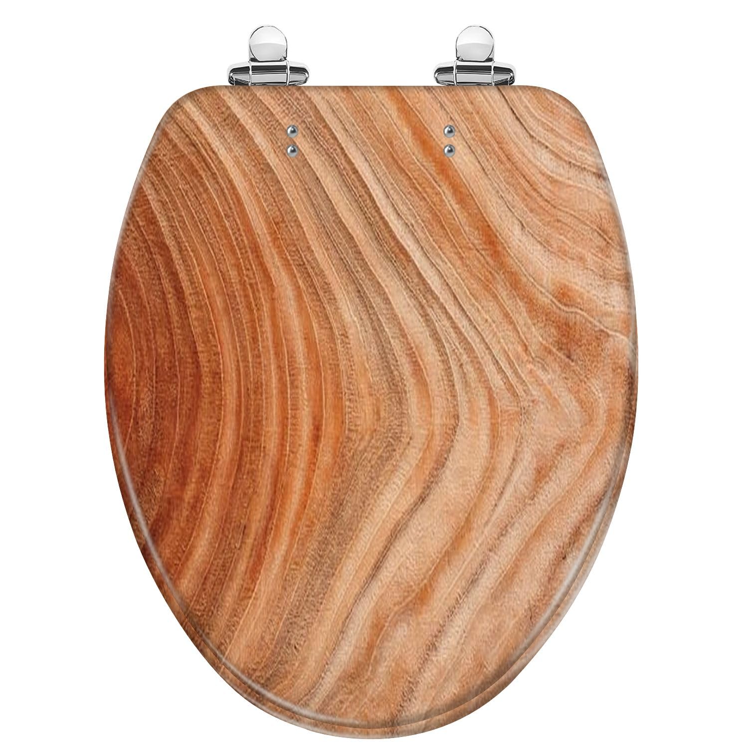 Tazyyzuu Multi7 Cedar Wood Resin Round Toilet Seat With Slow Close Lid Quick Release Hinges Easy Clean Design(,Elongated)