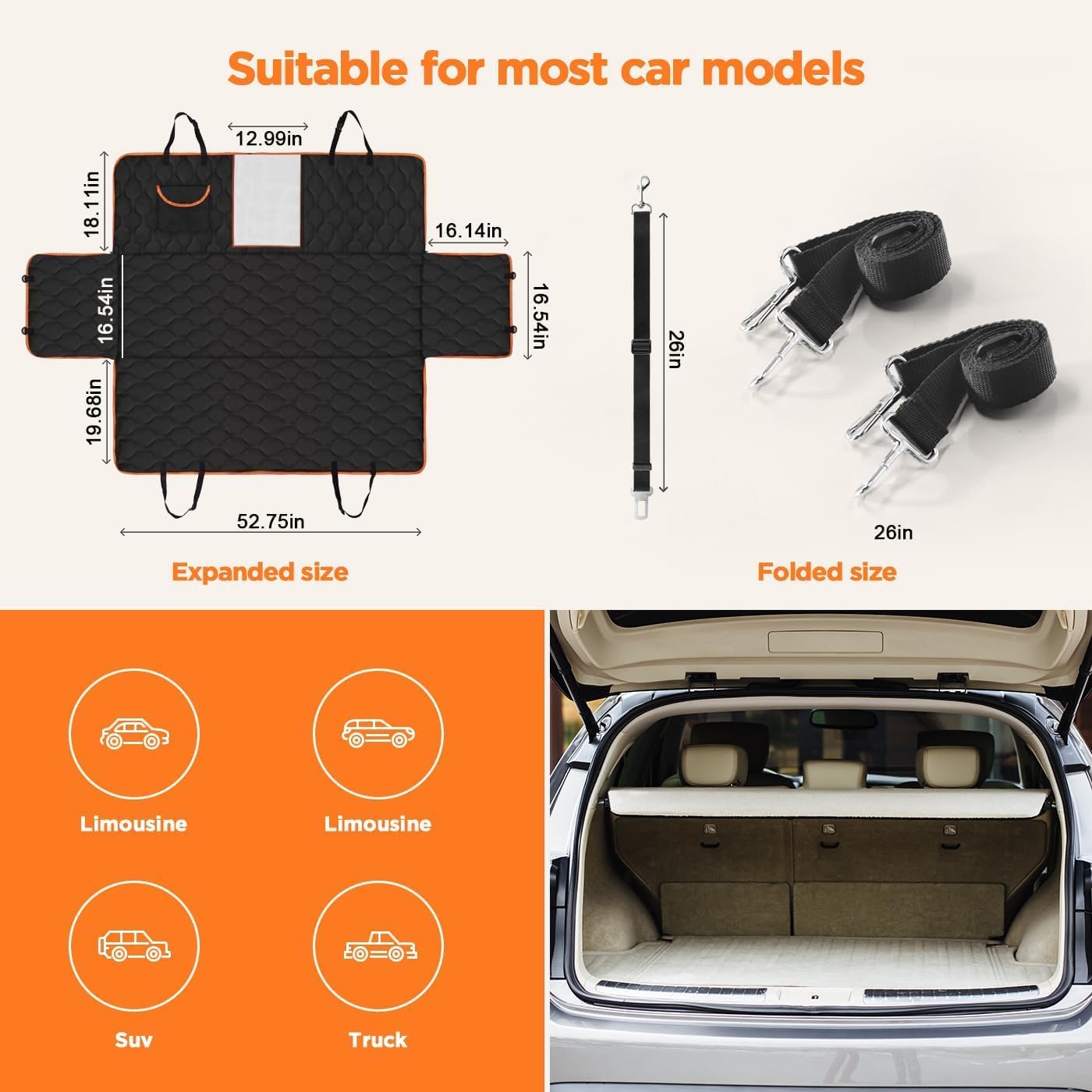 Waterproof Dog Car Seat Cover, Black with Orange... 15 Waterproof Dog Car Seat Cover, Black with Orange...