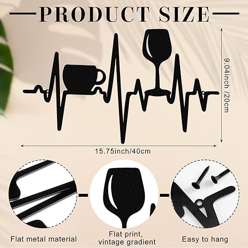 Miniatura 2 de Blulu Heartbeat - Cartel de café y bar de vinos de 15.75 x 9.04 pulgadas, decoración de pared rústica de metal negro para colgar en la pared para