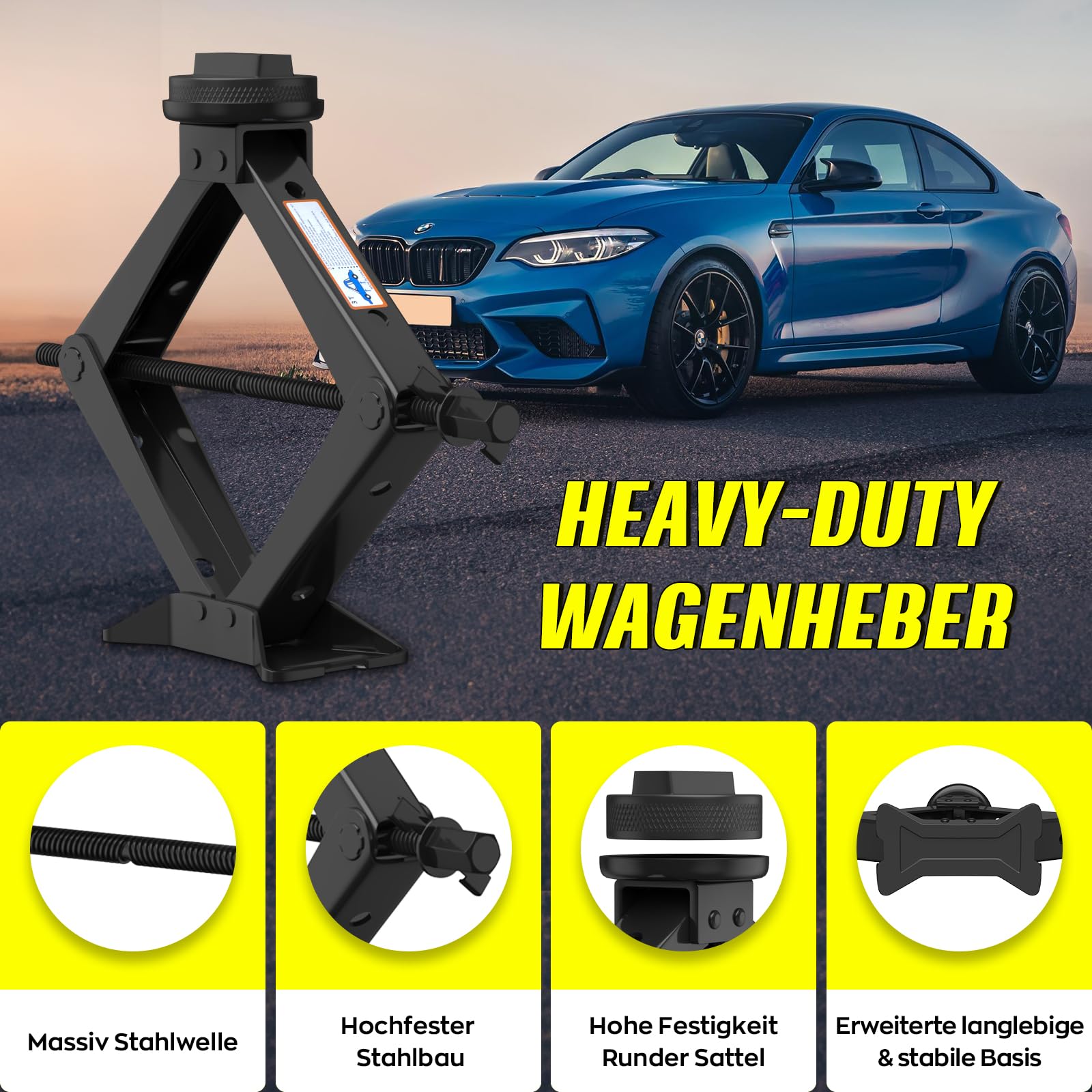 IMAYCC 3T Cric Auto in Acciaio Robuste Per BMW Auto | 2 Tampone In Gomma,Cric a Forbice Anti-graffio Kit Emergenza Auto Per BMW-SUV MPV Sostituzione degli Pneumatici
