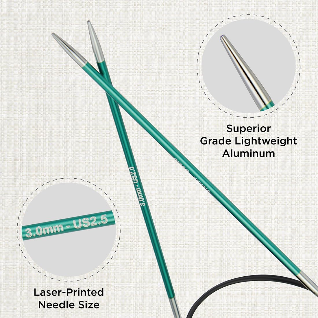 Tricot 100cm 3mm Aiguilles à Tricoter Circulaires KnitPro Zing - 100cm 3mm - Aluminium Vert - Fixes KnitPro Zing 100cm