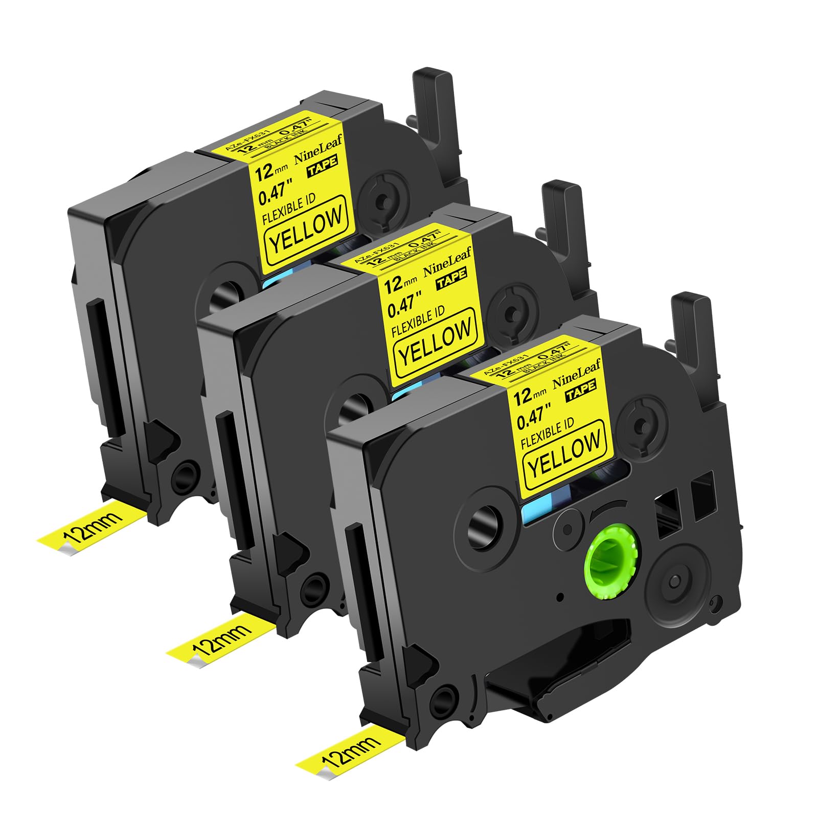NineLeaf Compatible for Brother P-Touch TZe-FX631 TZ-FX631 TZeFX631 TZFX631 AZe 12mm 0.47'' Flexible ID Cable Black on Yellow Laminated Label Tape Cassette for P-Touch 1280TG 1280VP Label Maker, 3 PK — image 1