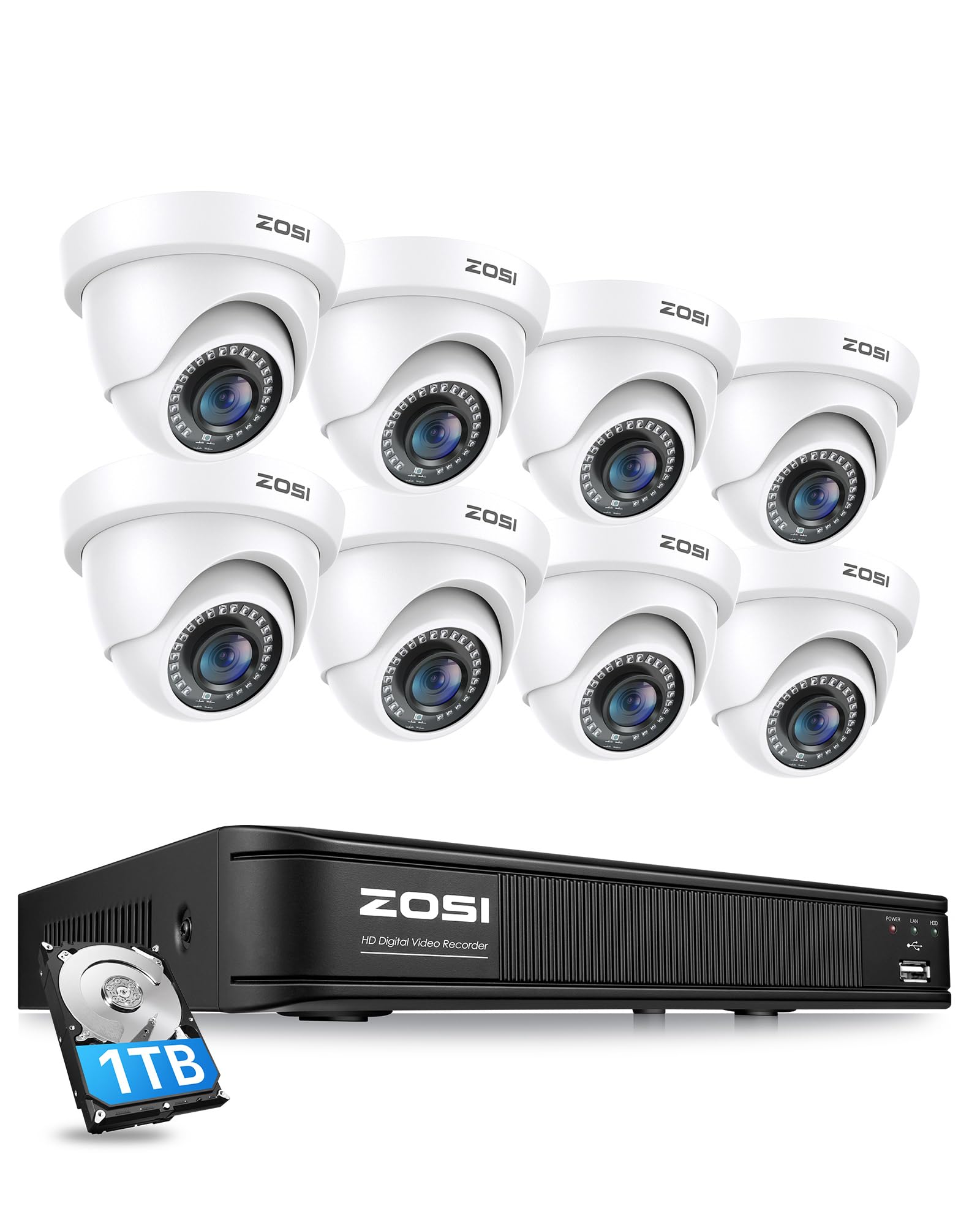 Amazon.co.jp: ZOSI 8CH 200万画素防犯カメラシステム H.265+ 8