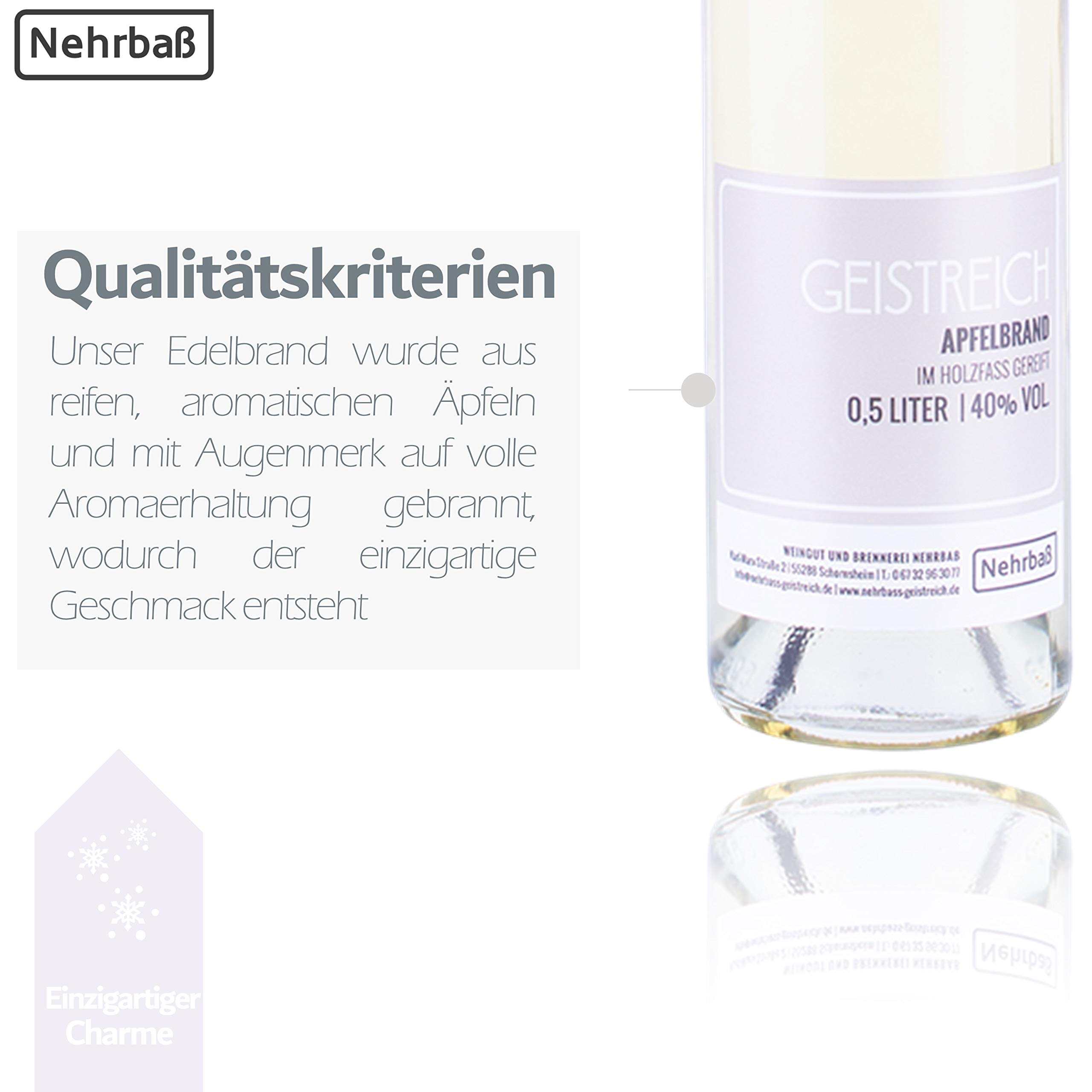 Nehrbaß - 2er Set Apfelbrand im Holzfass gereift 0,5 Liter - Premium Edelbrand 40% Vol. - Obstbrand aus ausgesuchten Äpfeln - Apfel Schnaps aus Deutschland (35,00 Euro/Liter)