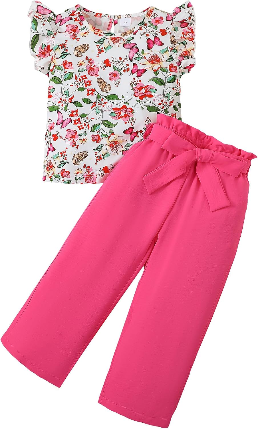 Kids Girl Clothes Floral Print Ruffle Sleeveless Tank and Wild Leg Pant 2 Piece Outfit Set 2-8 Years