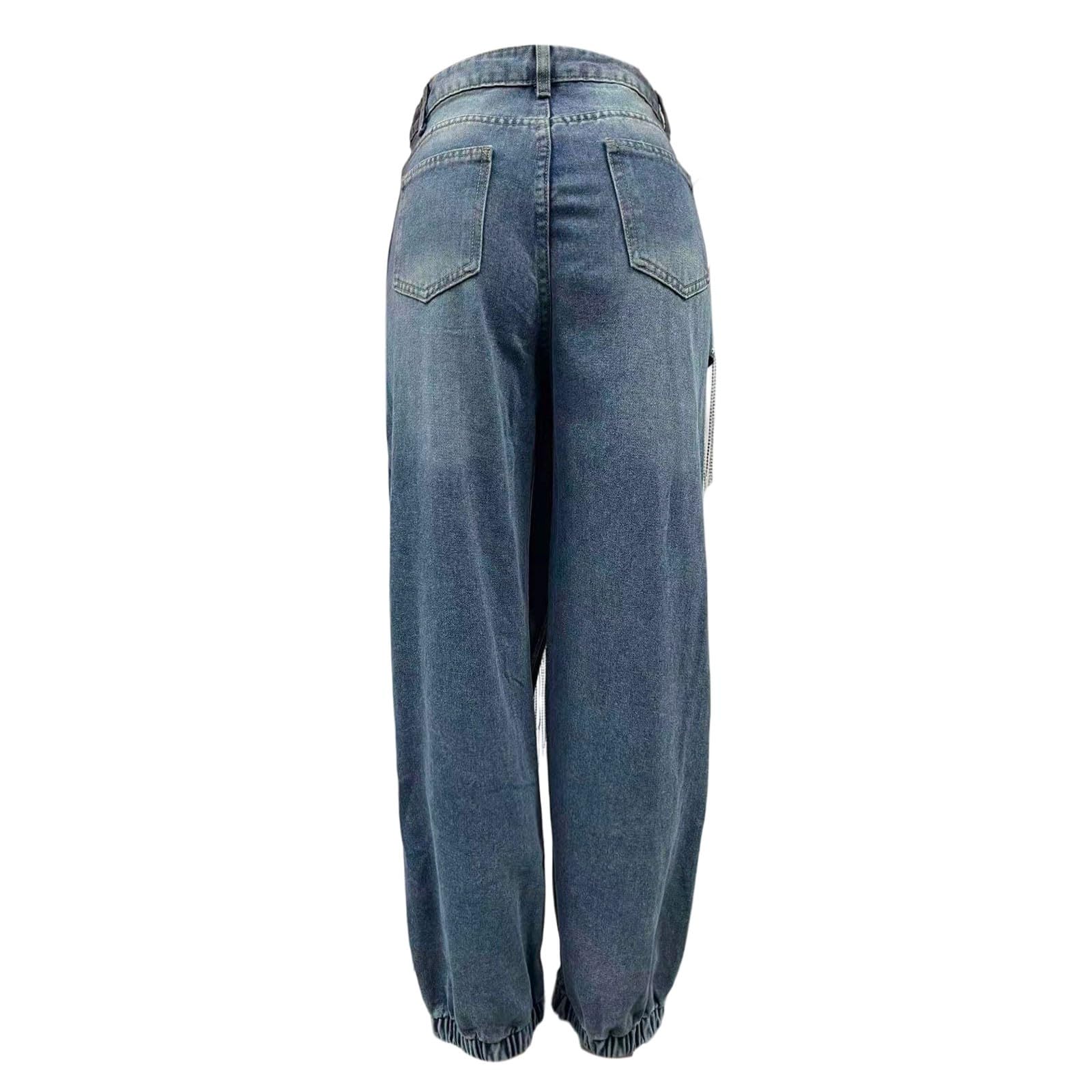 Genérico Baggy Jeans,Elegantes Jeans Apilables De Talle Alto para Un Ajuste Moderno Mezclilla Desgastada con Patchwork
