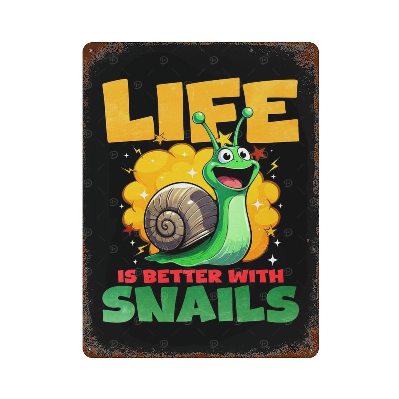 Rust Effect Life Is Better with Snails Decorative Tin Sign 15.7"x11.8", Vintage Wall Decor for Farmhouse, Kitchen And Entryway Decor
