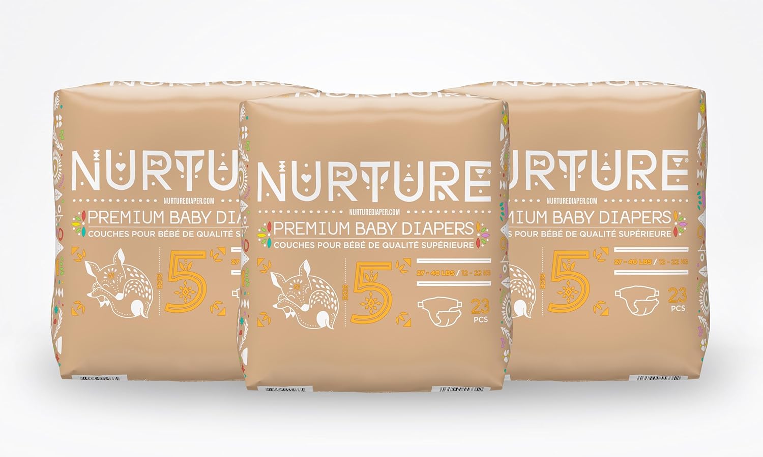 Nurture Diapers by BioBag, Size 5 (27-40 pounds), 69 Premium Quality Baby Diapers, Chemical Free, Ultra Absorbent, Eco Friendly, Hypoallergenic