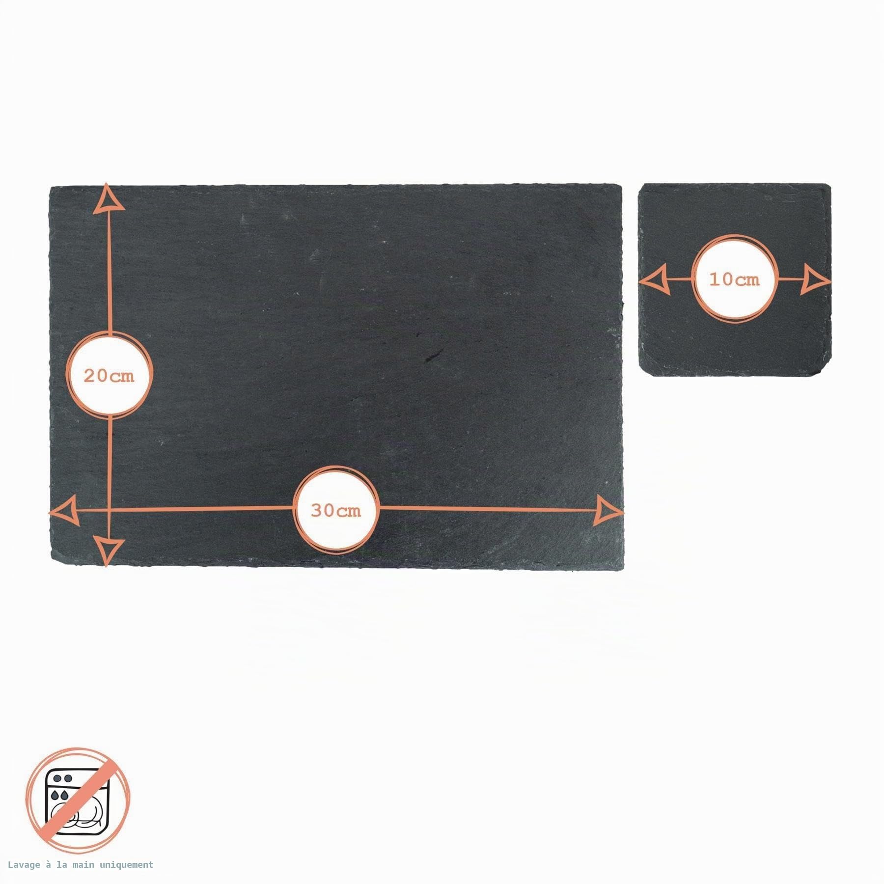 Argon Tableware Ensemble de 12 sets de table et dessous de verre rectangulaires en ardoise - Napperons en pierre naturelle noire pour cuisine, maison, bar, restaurant, mariages
