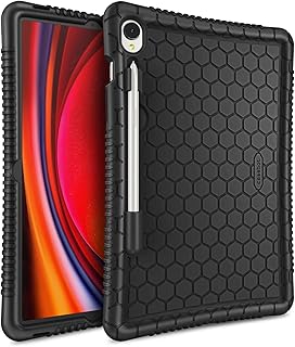 Fintie Silicone Case for Samsung Galaxy Tab S9 11 Inch 2023 Model (SM-X710/X716B/X718U), [S Pen Holder] Honey Comb Series Kids Friendly Light Weight Shock Proof Protective Cover, Black