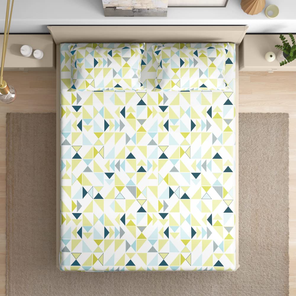 Wakefit Cotton Fitted Bedsheet | 200 TC Elastic Fitted Sheet, King Bed Bedsheet with 2 Pillow Geometric Covers | Maze - 78X72 Inches, Multicolor