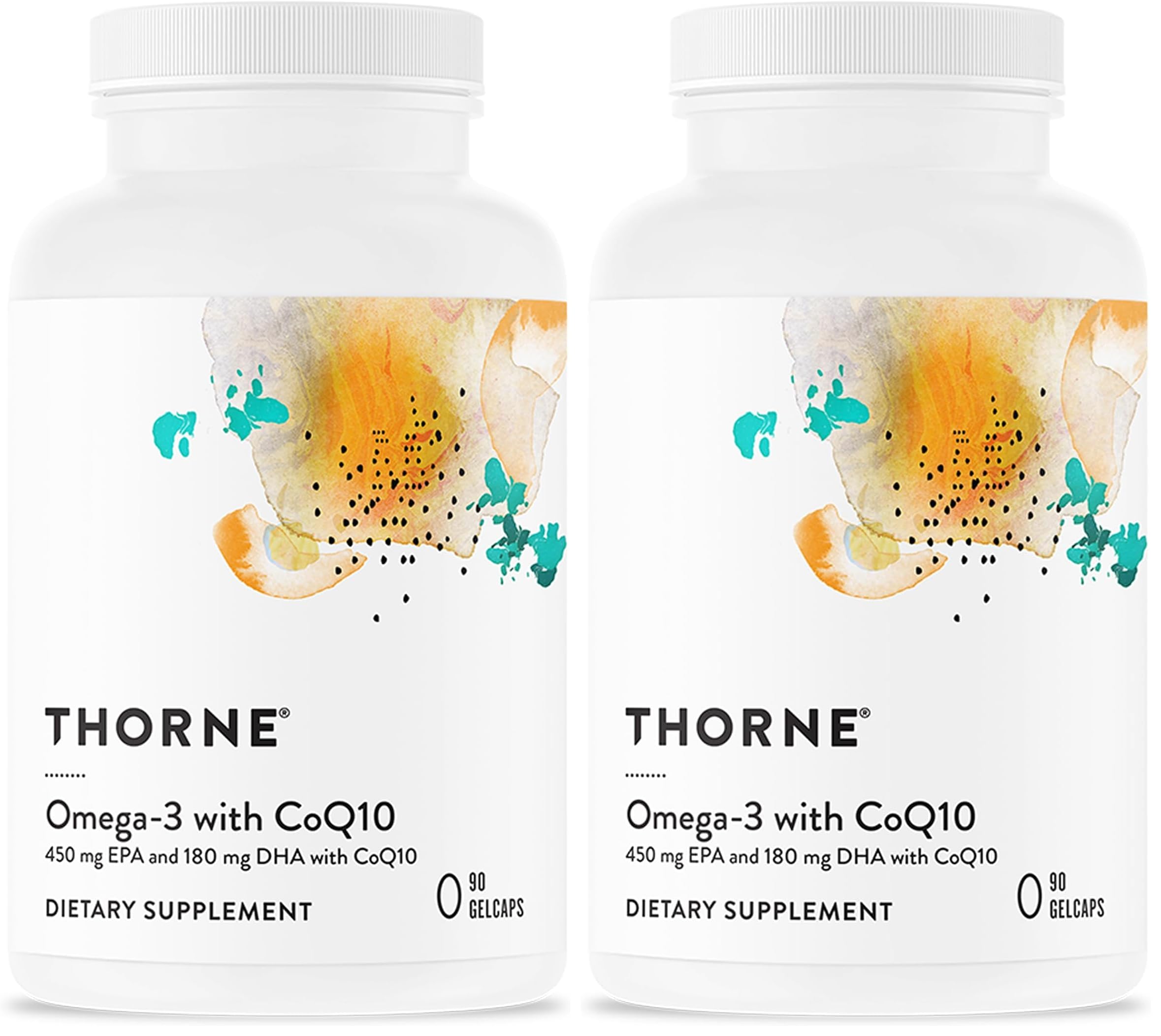 THORNE - Omega-3 with CoQ10 - Omega-3 Fatty Acids Supplement with CoQ10 - EPA and DHA - 90 Gelcaps (Pack of 2)