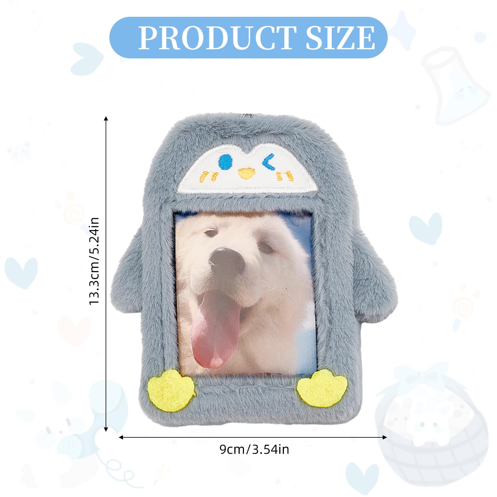 NICENEEDED Cartoon Plush Photocard Holder, Kawaii Blue Penguin Card Cover with Keychain - Image 2