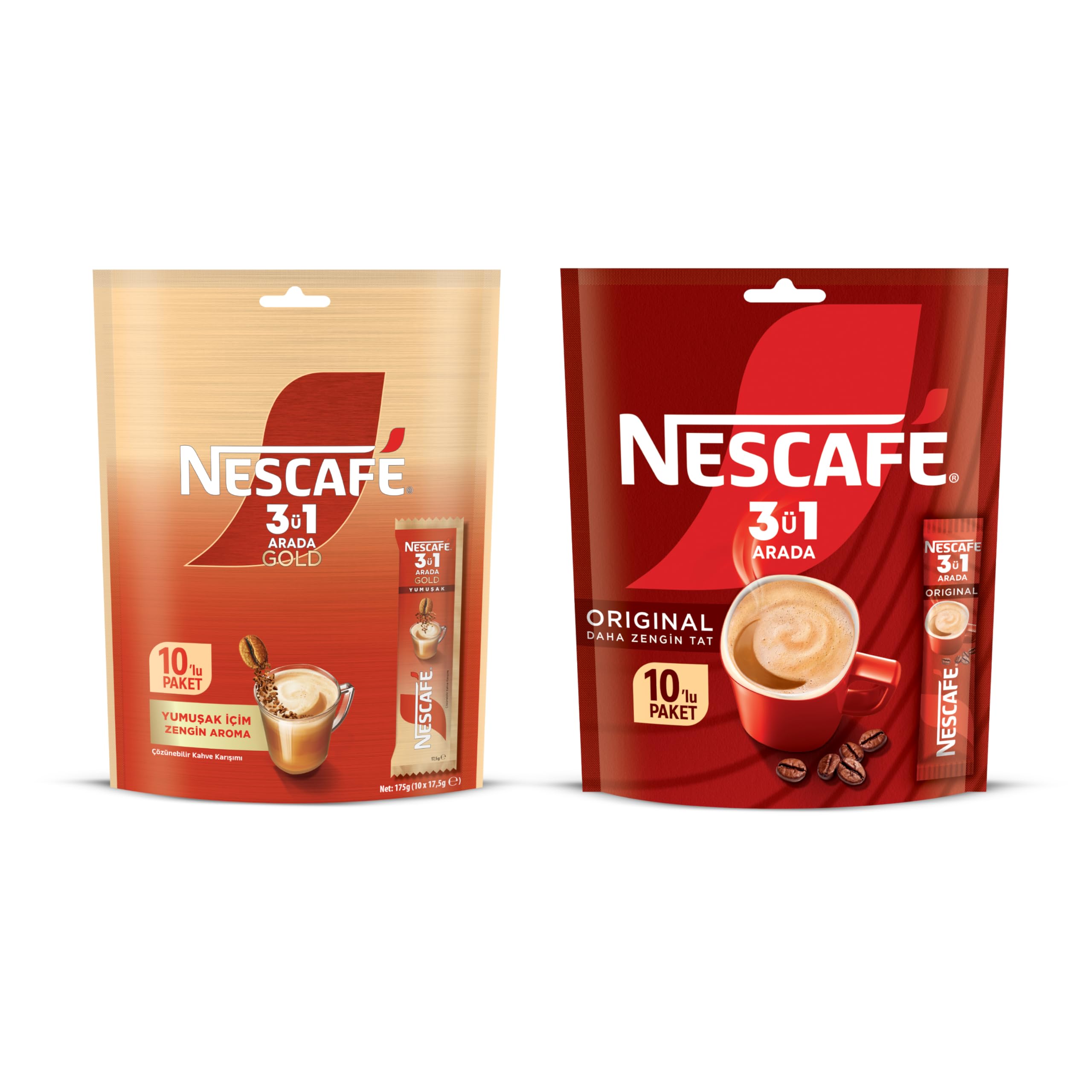Nescafe 3ü1 Arada Gold Yumuşak 10'lu Paket & Nescafe 3ü1 Arada Original 10'lu Paket