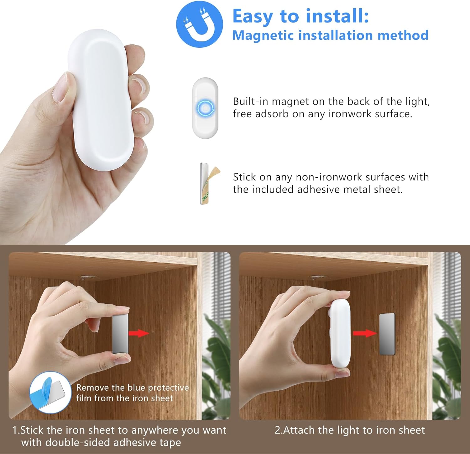 inShareplus LED Motion Sensor Puck Lights, Under Cabinet Lighting Indoor, USB Rechargeable Magnetic Night Light, 6500K Warm White Wireless Dimmable LED Lighting for Closet, Stairs, Kitchen (6 Pack)