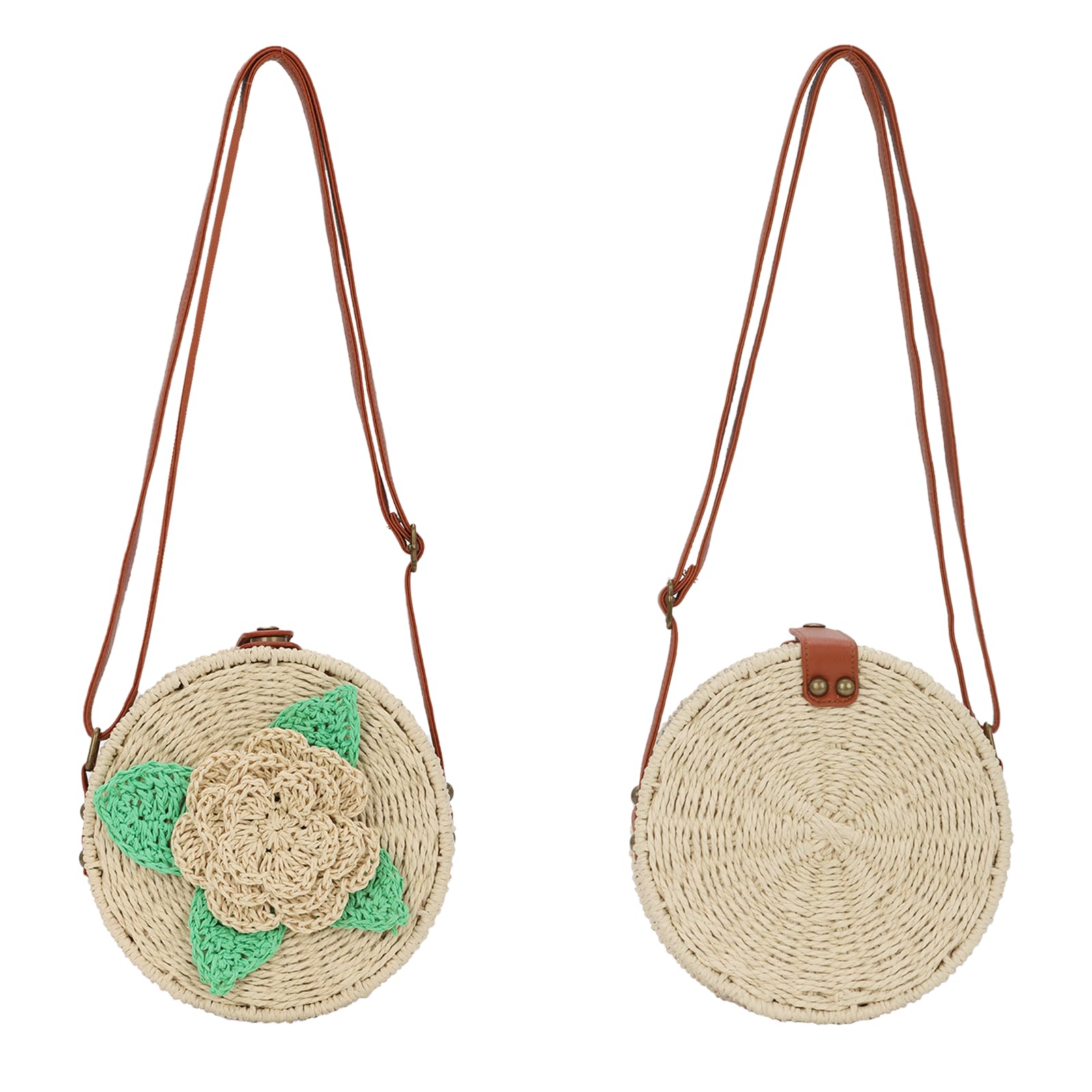 Ynport Crefreak Donna Rotondo Paglia Borsa A Tracolla Da Spiaggia Tessuta A Mano Borsa Borsa Naturale Chic Borsa Cerchio Boho Borsa per Vacanze Incontri Spiaggia