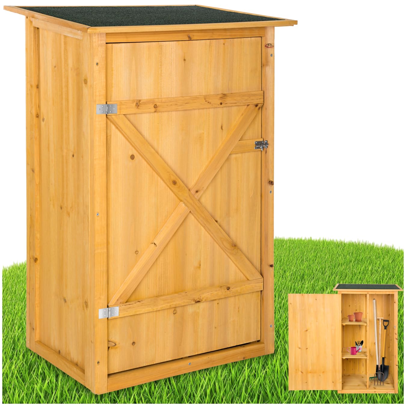 tectake Holz Gartenschrank wetterfest 75x56x118 cm Geräteschrank mit 2 Regalböden