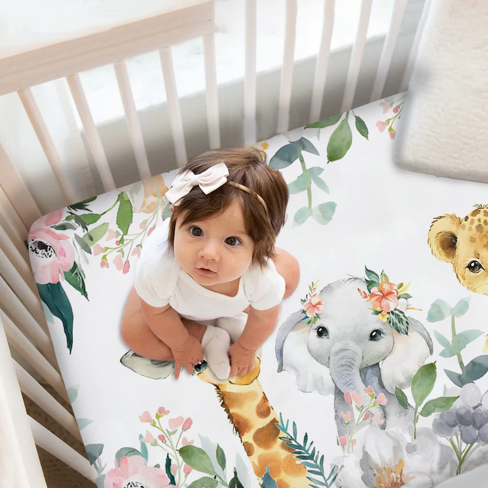 Naseagleeye Personalized Crib Bedding Set for Baby Girls, Custom Floral Animals Baby Crib Bedding Set with Name, 2 Piece Nursery Bedding, Name Crib Comforter Crib Fitted Sheets for Newborn Babies
