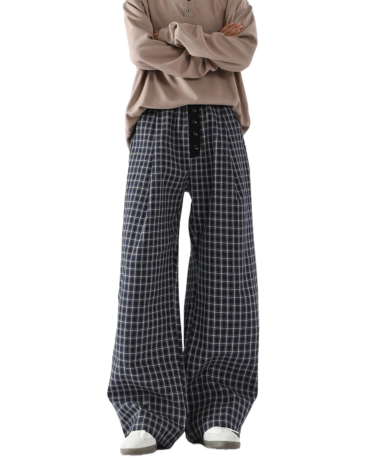 Harajuku Y2K Streetwear Pants Women Plaid Wide Leg Baggy Color Block Elastic Waist Vintage Trousers
