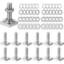 12 Pcs T-Track T-Bolts, Steel Stainless M830 mm 1.18 in with Washers & Nuts, Four Square Head Bolt Adapters for Kayak Bike Racks, Roof Rack Cross Bars