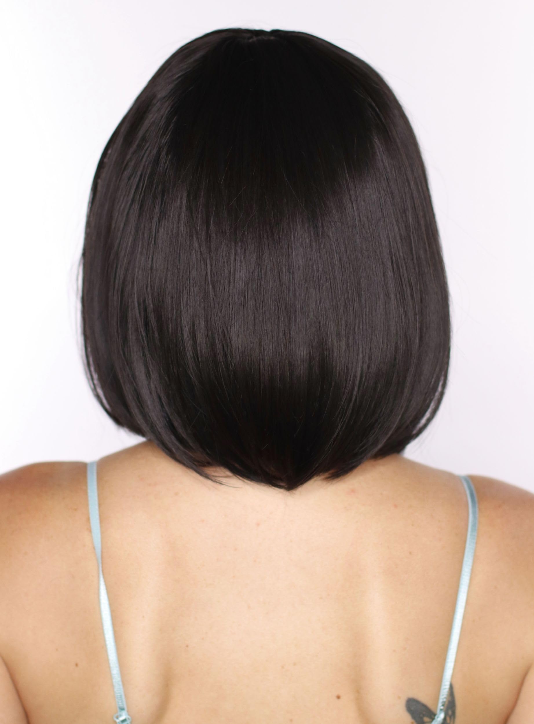 Prettyland ladies short matte natural like human hair chin-length BOB bangs straight everyday wig black C411 - Image 4