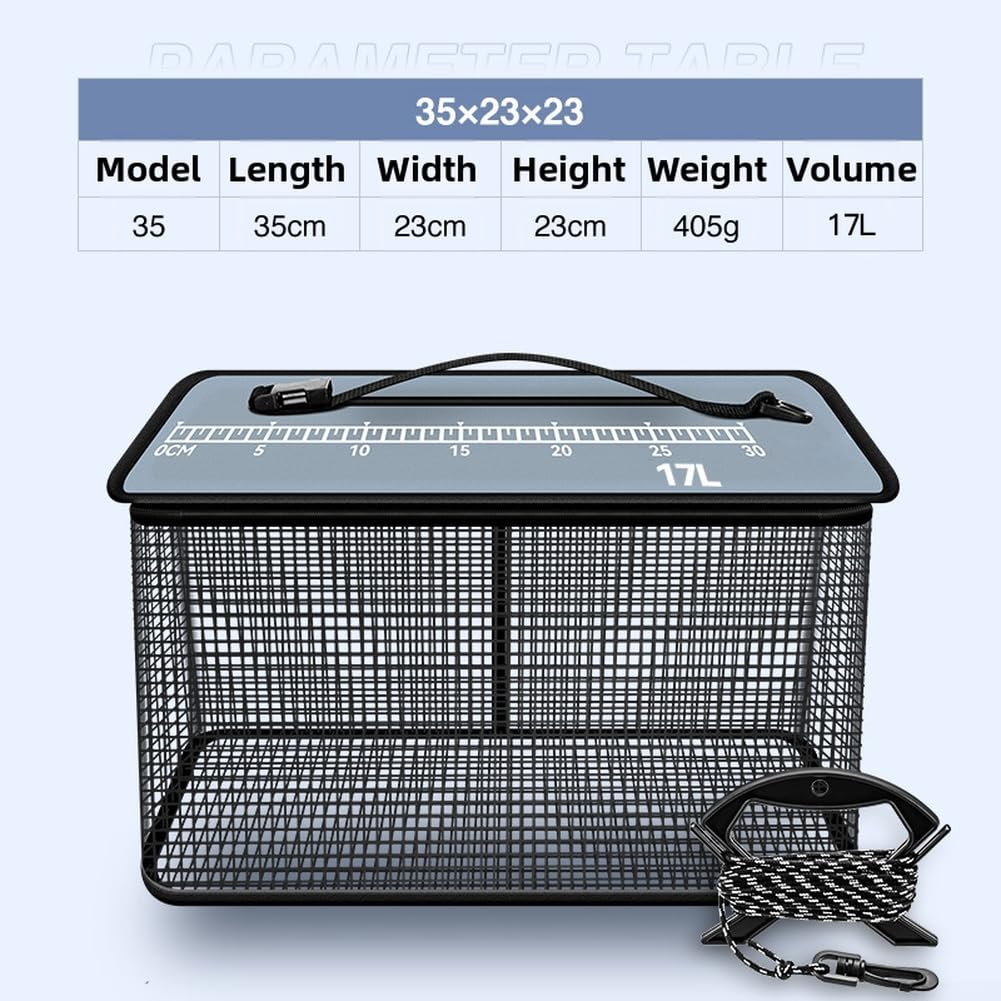 Cesta de pesca plegable de 29 L con flotadores de cuerda de 5 m (35 cm)