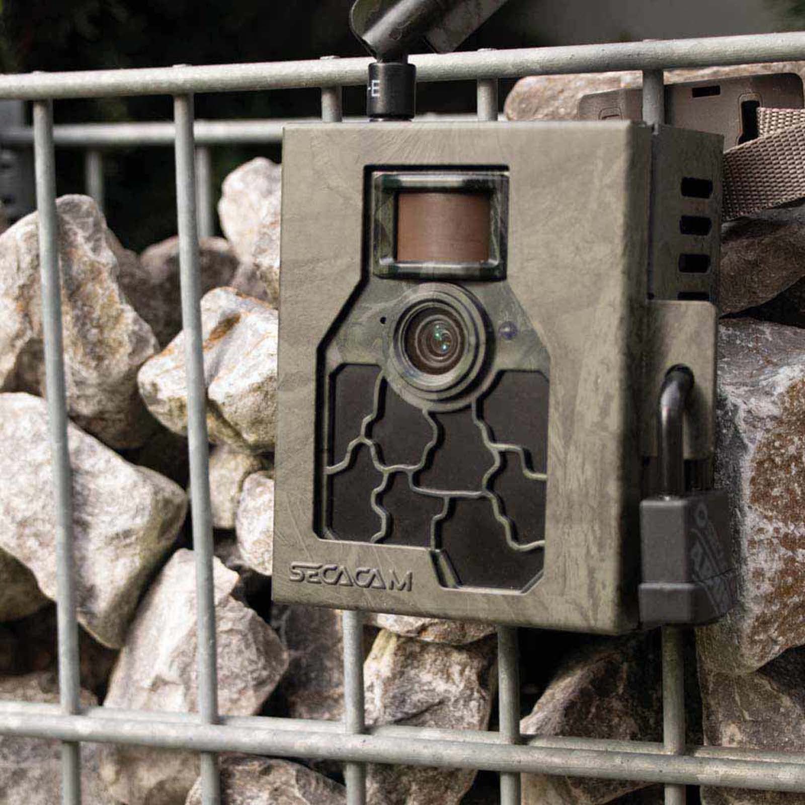 SECACAM Schutzgehäuse Wildkamera Metallgehäuse Explorer grün-texturiert Bewegungsmelder Fotofalle Tierkamera Camouflage Nachtsichtgeräte Jagdkamera