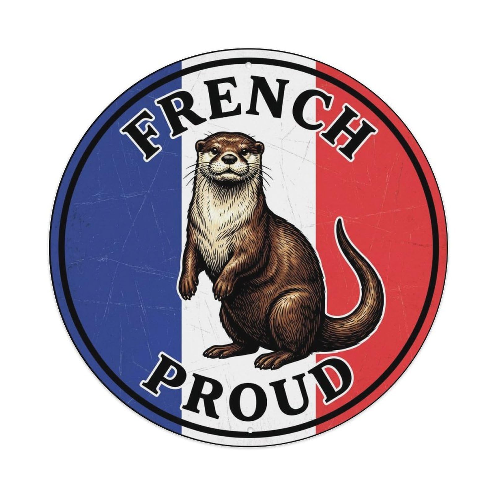 Olhnbad Style French Proud Otter Wildlife National Emblem Metal Tin Sign