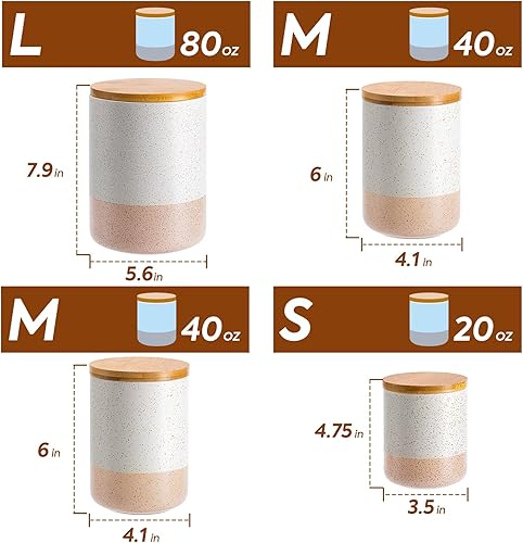 Miniatura 2 de Yangbaga Juego de 4 recipientes de cerámica para encimera de cocina, tarros de almacenamiento de alimentos con tapas de madera herméticas, cucharas