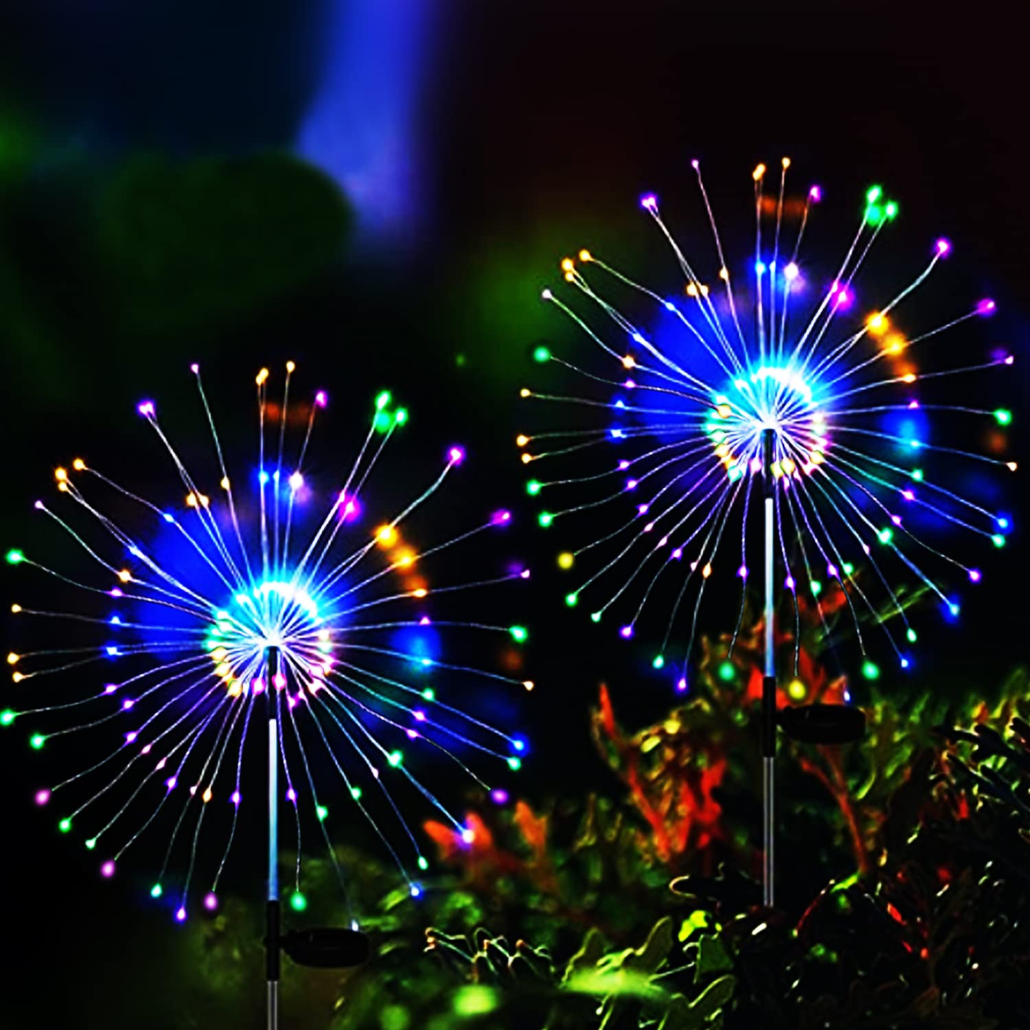 Solar Firework Lights Garden, 2 PCS 150 LED Decorative Starburst Lights Outdoor 8 Flashing Mode IP65 Waterproof, 50PCS Copper Wire Pathway Lighting for Patio Lawn Backyard Wedding (Multicolor)