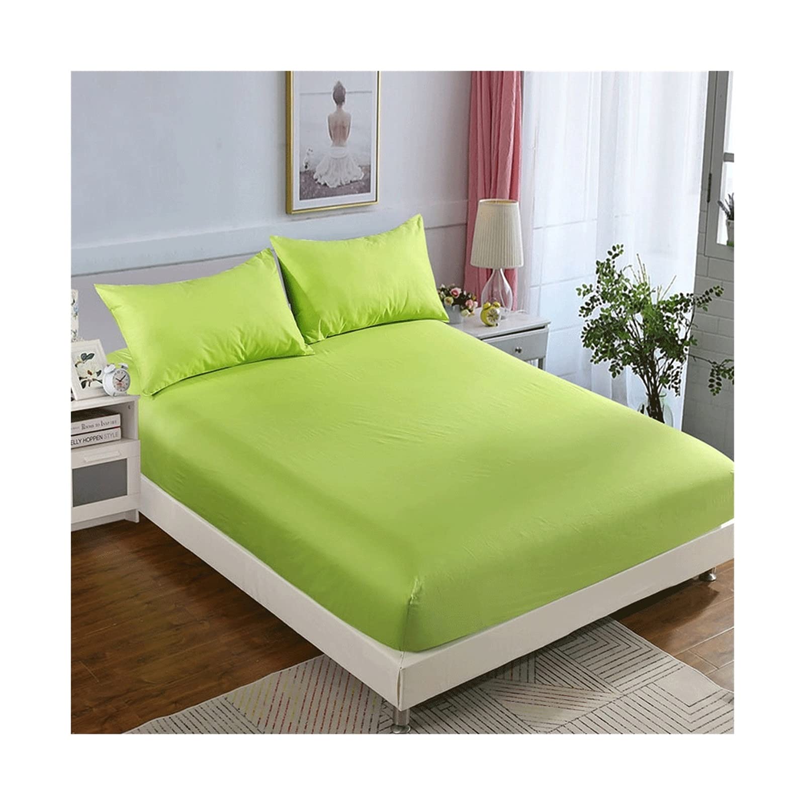Drap-housse 180x200 drap de lit 2 personnes en coton doux BLUNOA vert