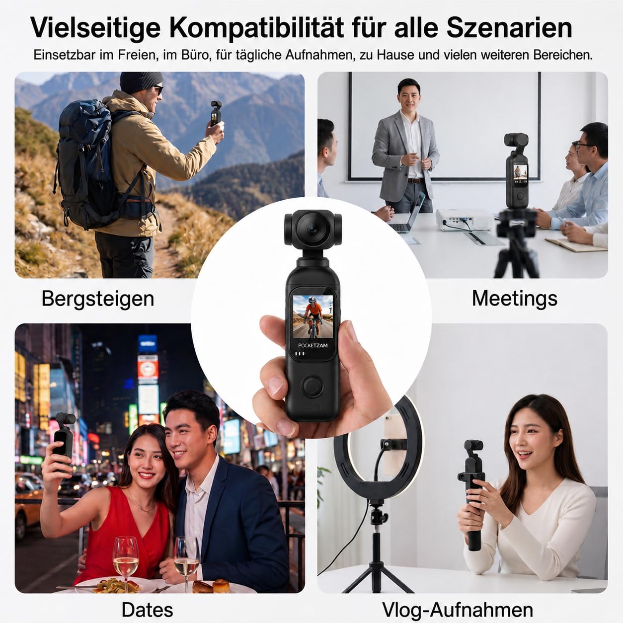 Vlog Kamera 1080P, Digitalkamera mit Drehobjektiv und Touchscreen | 130°/270° schwenkbares Objektiv, 14 Std. Aufnahmezeit, Ladegriff und 64GB Karte. Ideal für Reisen, Vlogs und Outdoor.