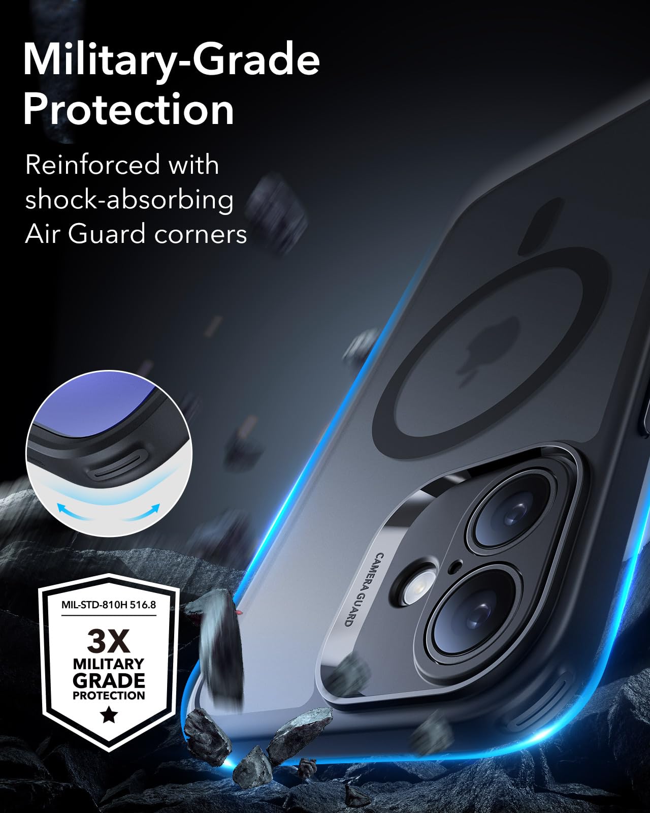 ESR Cover per iPhone 16 (4 in 1 Set),Custodia traslucida opaca con protezione dello schermo per iPhone 16, Compatibile con MagSafe, Protezione di livello militare, Serie Classic, Nero opaco