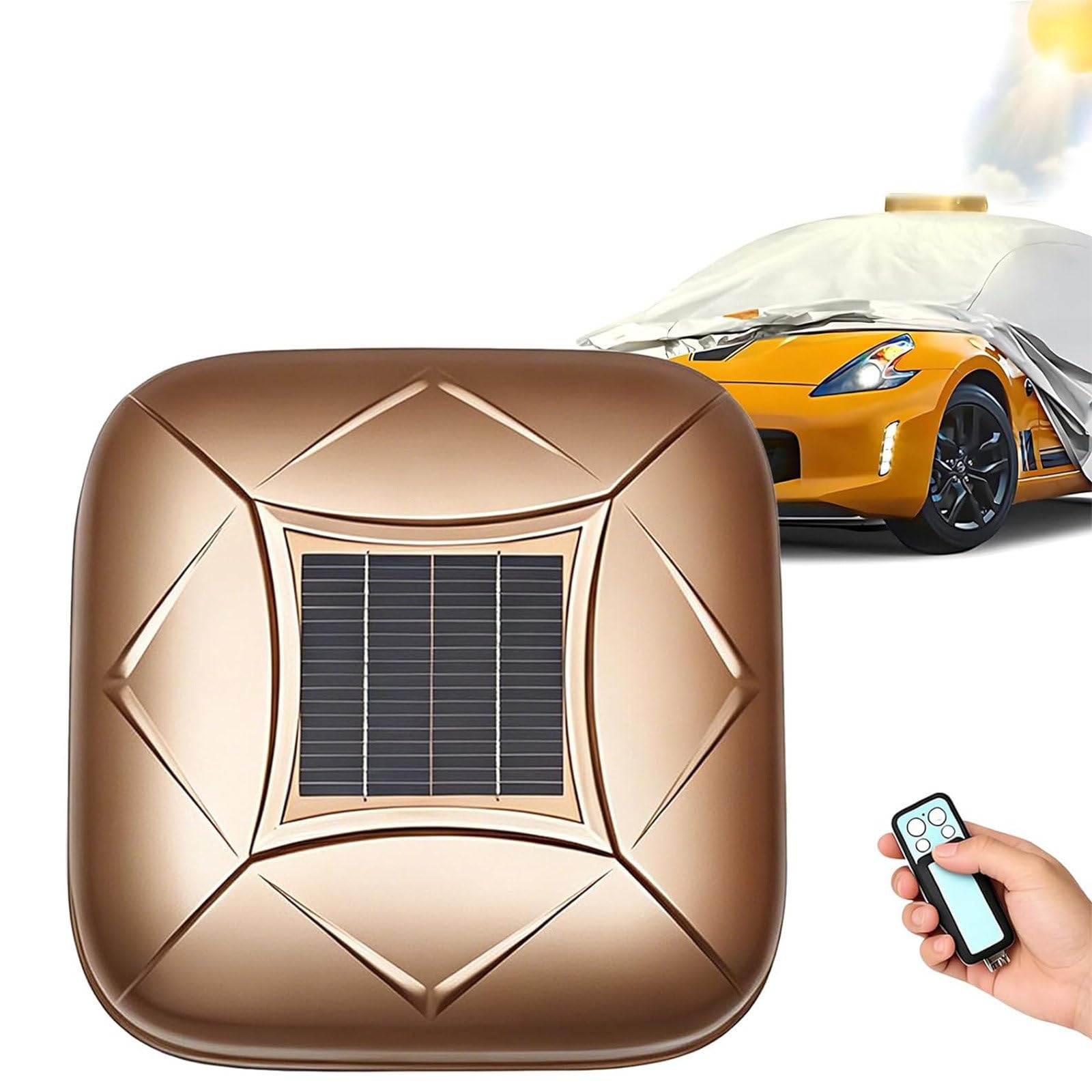AETEREOS Automatic Retractable Car Cover with Solar Charging/Remote Control – All-Weather Waterproof, Windproof & Snowproof, Anti-Theft Alarm, for SUV Sedan, Outdoor Indoor Use Gold-3XXL