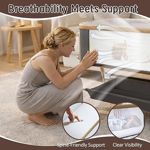 Miniatura 5 de Moisés mecedor para bebé, cuna portátil desmontable y cuna ajustable con 8 alturas, malla transpirable, cesta de almacenamiento y juguete móvil para