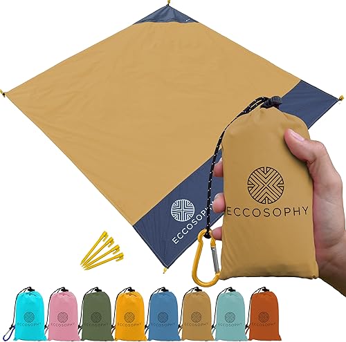 ECCOSOPHY Manta de playa a prueba de arena, manta de picnic impermeable de 60 x 55 pulgadas, manta de bolsillo compacta para exteriores, cubierta