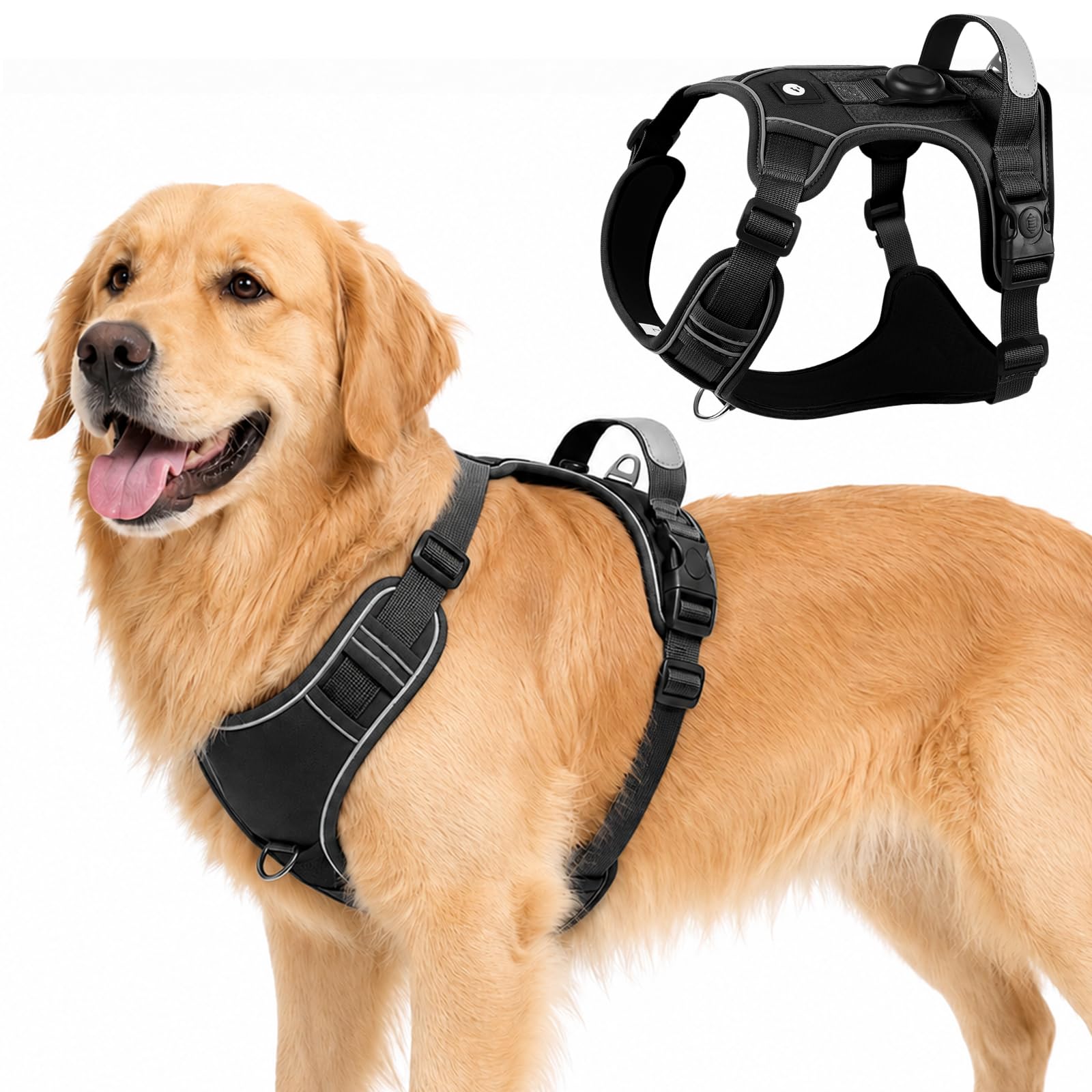 Olcyren No Pull Dog Harness with AirTag Holder, Adjustable Anti Pull Soft Padded Dog Harness with Front Clip, Reflective No-Choke Pet Vest Harness with Handle for Small Medium Large Dogs (Black, XL) — image 1
