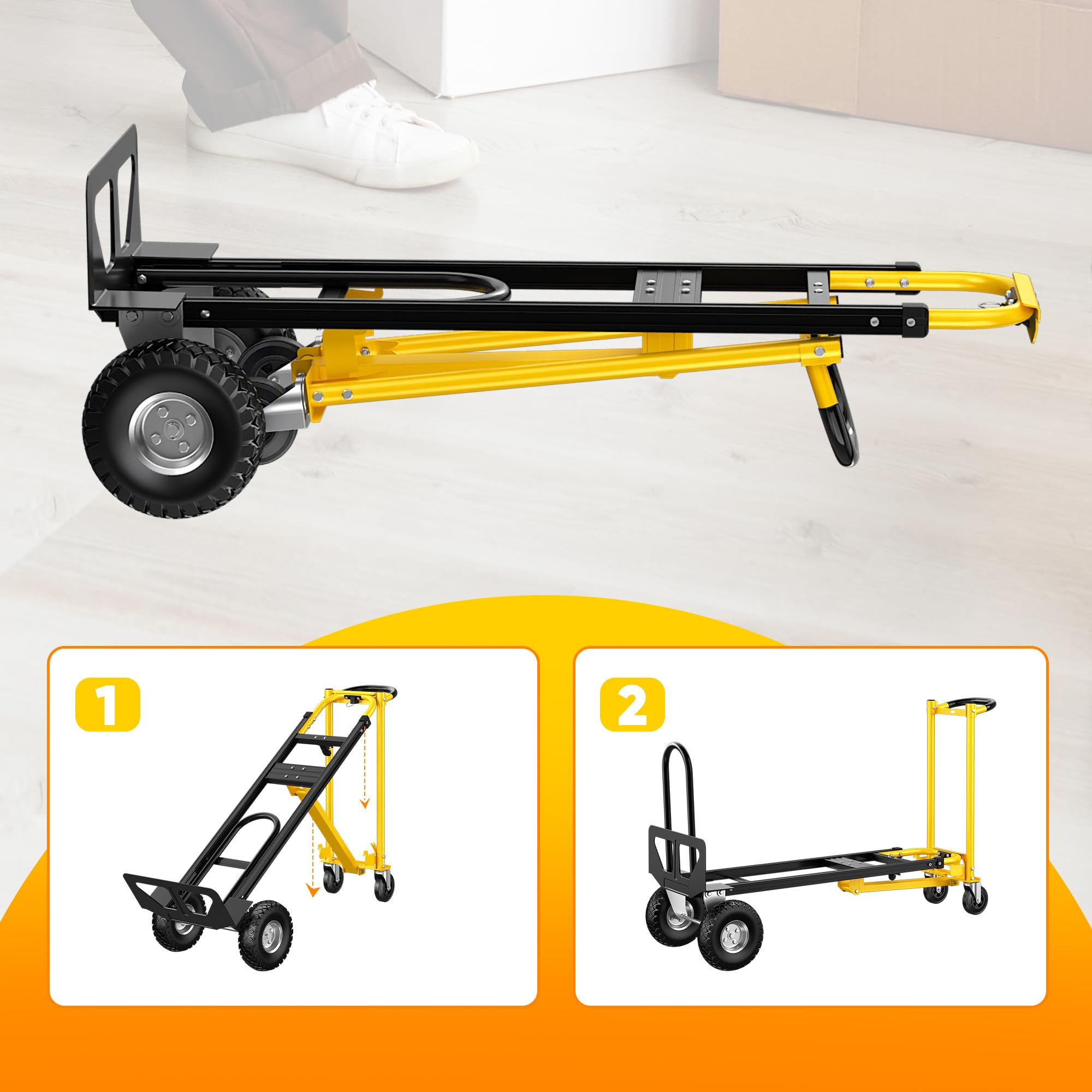 LDHTHOPI 3IN1 Sackkarre Klappbar MAX 454KG,Aluminium Transportwagen mit vollgummireifen,Rollen Schwerlast Plattformwagen für Umzüge von Haushalten, Büros und Lagern