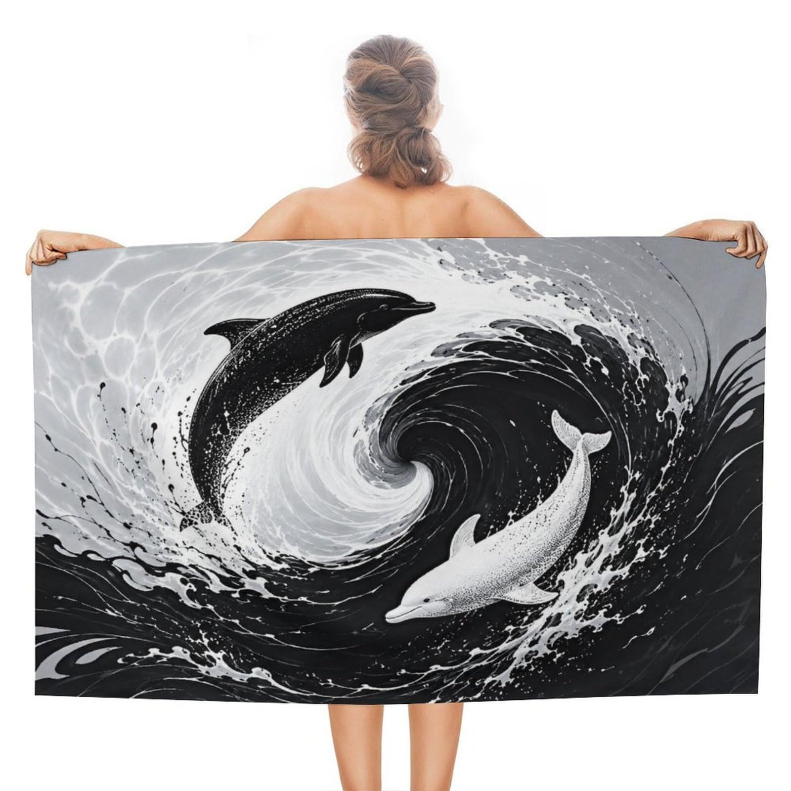 Anceky Dolphin Wave Oversized Beach Towel Quick Dry Sand Free Microfiber Travel Towel Lightweight Multi Purpose Beach Blanket Pool Gym Bath Towel 51x31 in