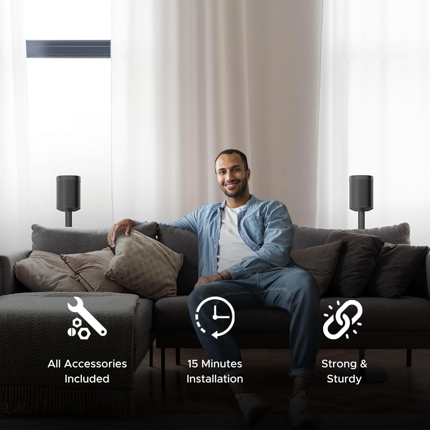 Sound Bass One / ERA100 Floor Stand Twin Pack (2pcs), Black | Compatible with Sonos One, Gen 2, Play:1, SL | Future-Proof Design Also Compatible with ERA 100, Designed by Sound Bass UK. Double, Pair - Image 4