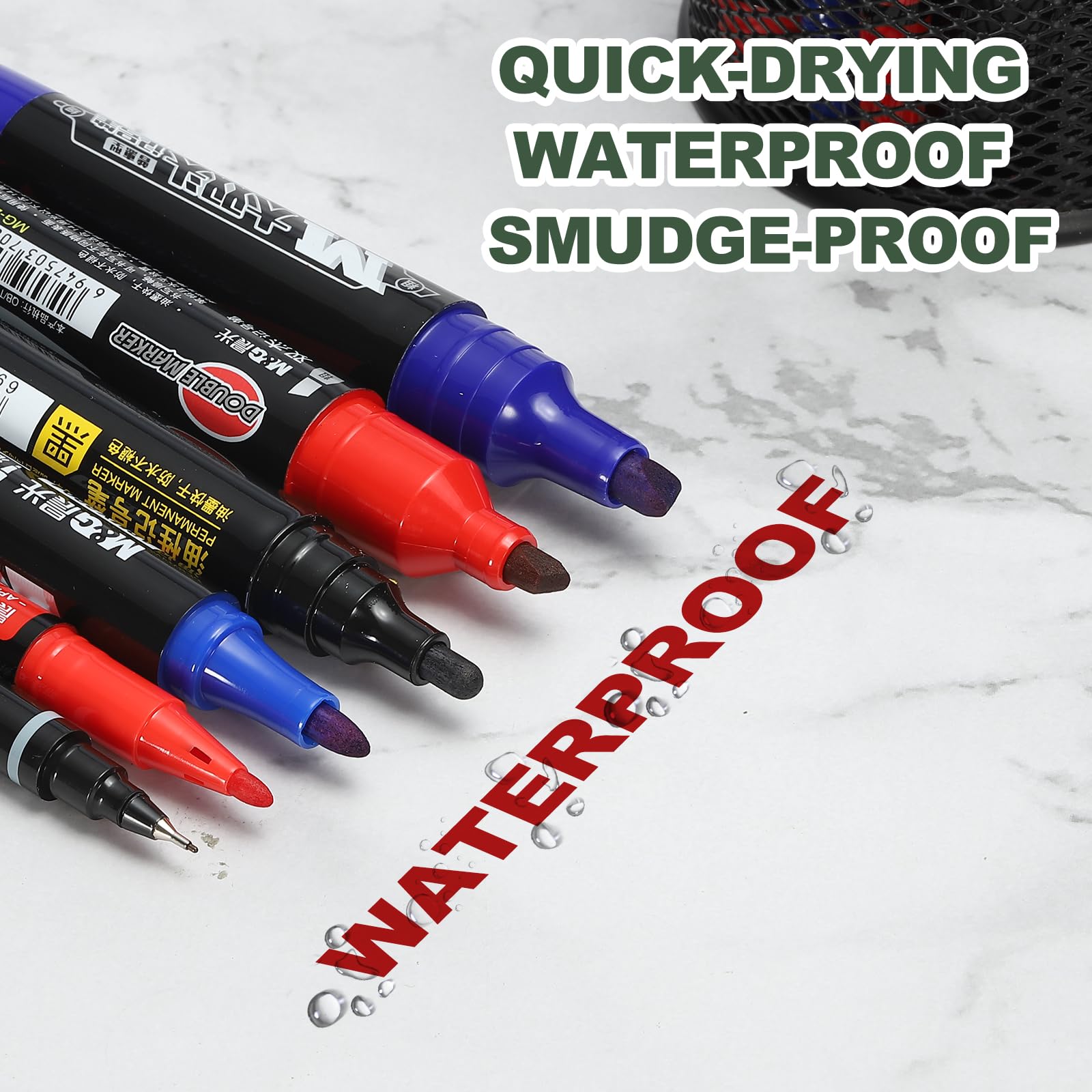 M&G Permanent Twin Markers 12 Pack - Ultra Fine Point Dual Tip Pens