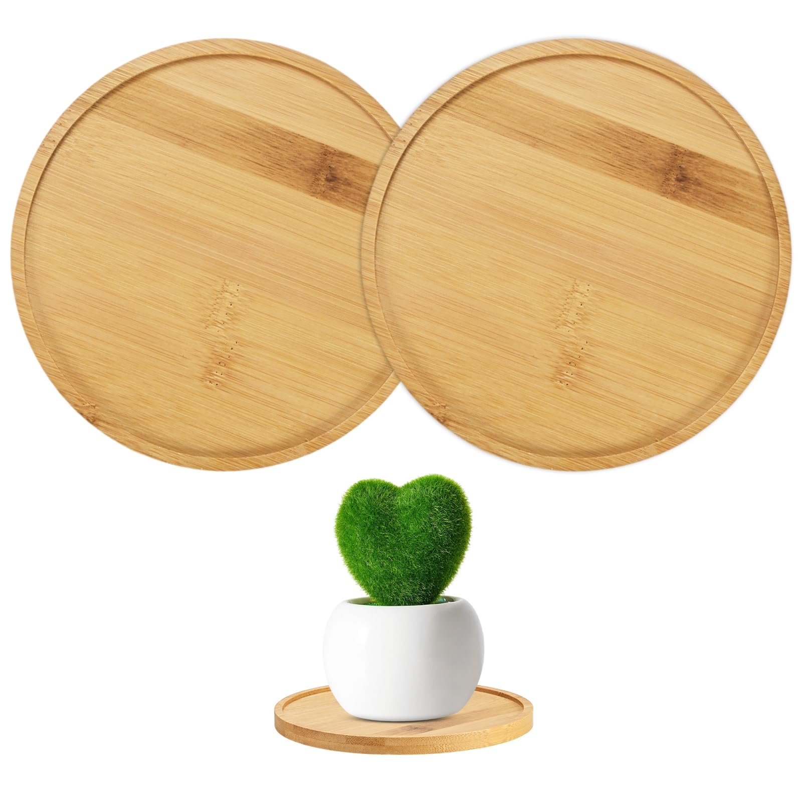 M METERXITY 2-Pack Bamboo Plant Saucer, 5.71 Inch / 14.5cm ID Round Flower Pot Plant Saucers for Indoor/Outdoor/Succulent, Wood Drip Tray [6.1 Inch/15.5cm OD]