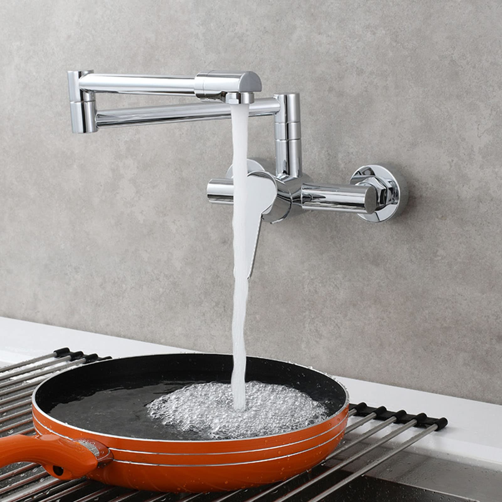 Grifo de llenado de ollas de pared en latón con agua fría y caliente