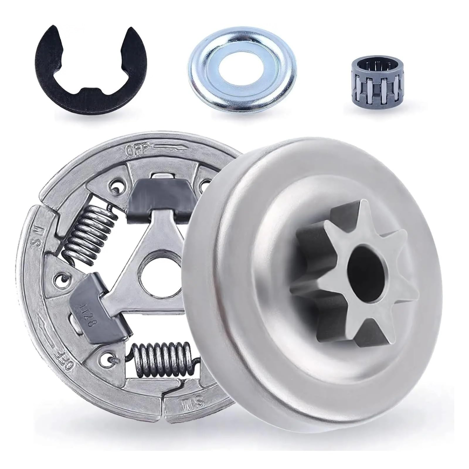 Kit roulement de pignon tambour d'embrayage 3/8"-7T avec rondelle et clip E pour tronçonneuse