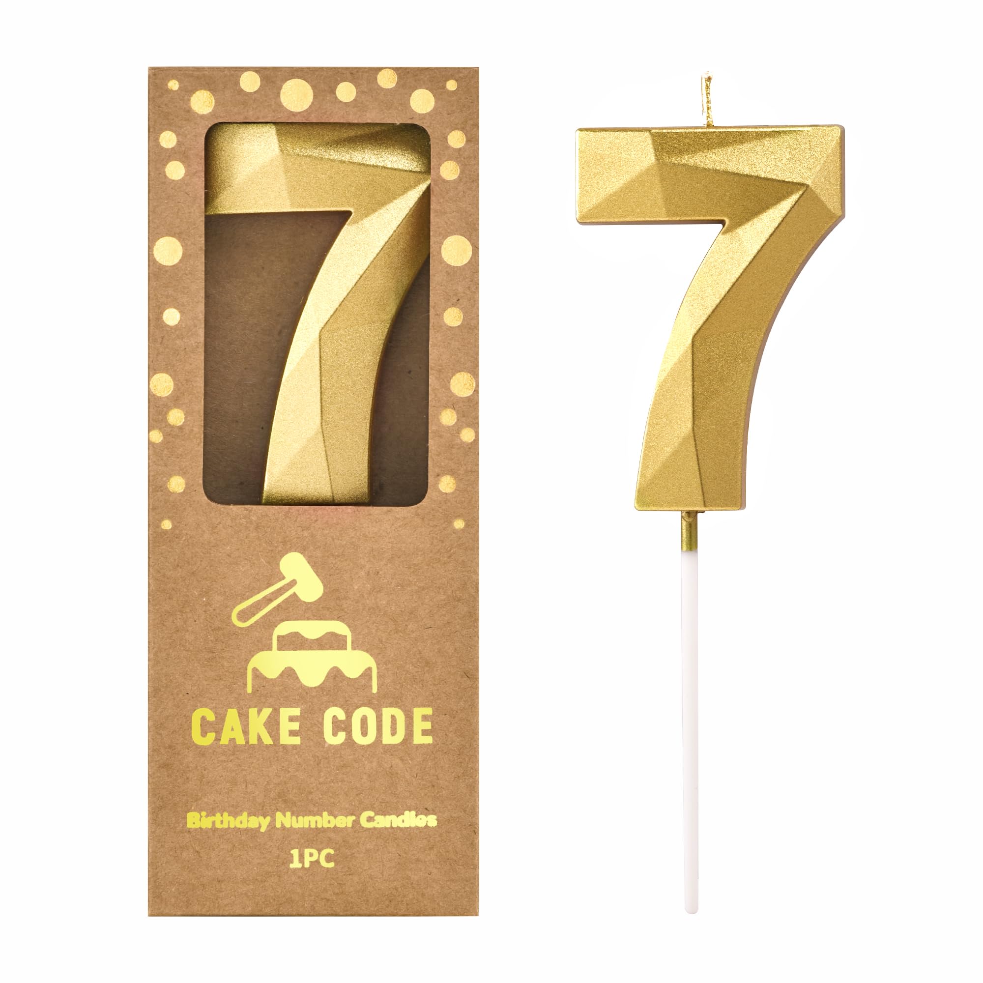 Velas de cumpleaños de 7 números dorados de cristal de 2.76 pulgadas, velas de números dorados, velas de números de pastel, celebración de fiesta