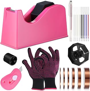 Kosiz 20 Pcs Heat Tape Dispenser Kit, 6 Heat Tape 2 Press Glove, Rose Red