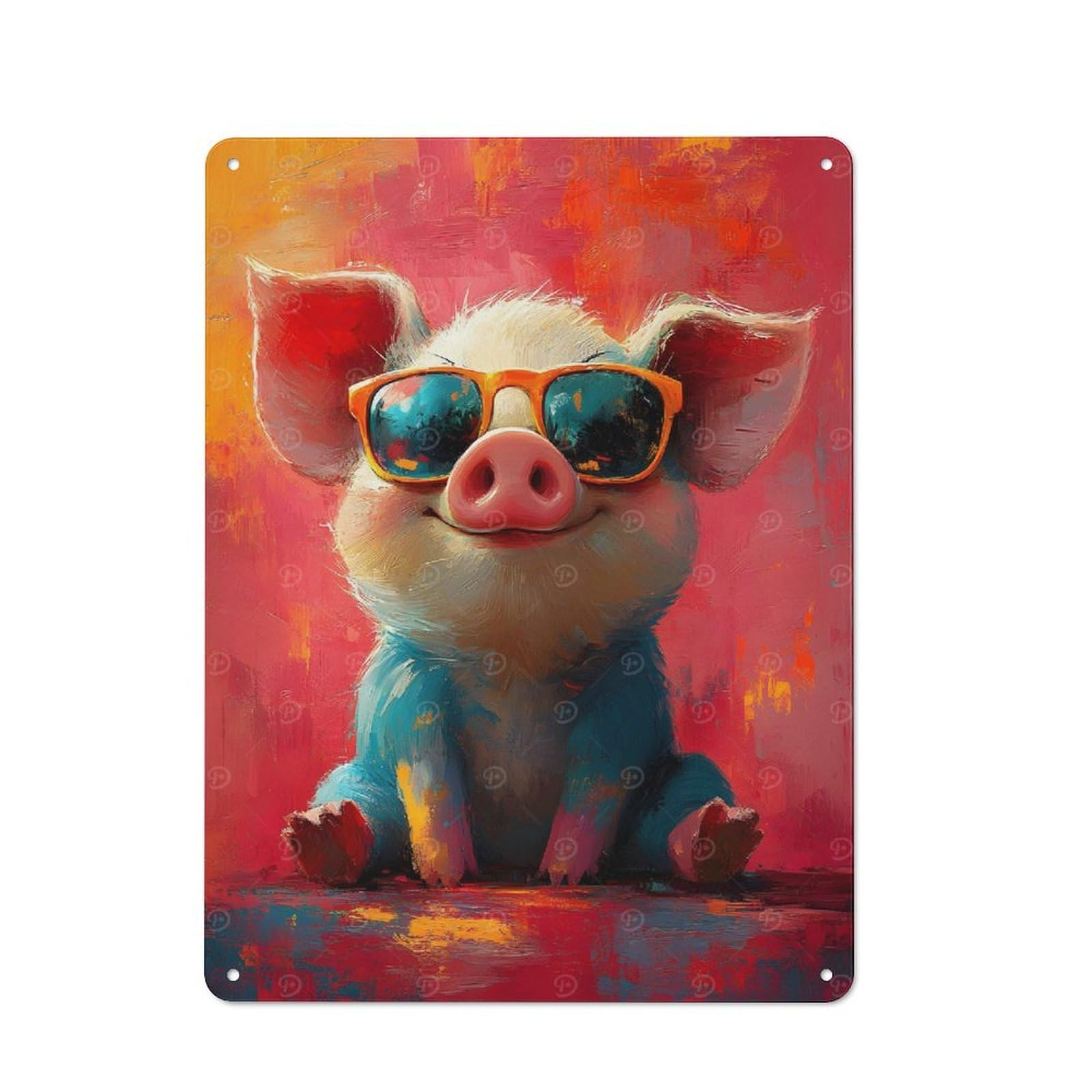 Junmoney Cute Pig In Sunglasses Vintage Vintage Tin Sign 40X30cm, Cafe Wall Decor For Bakery, Diner, Cafe Or Family Room