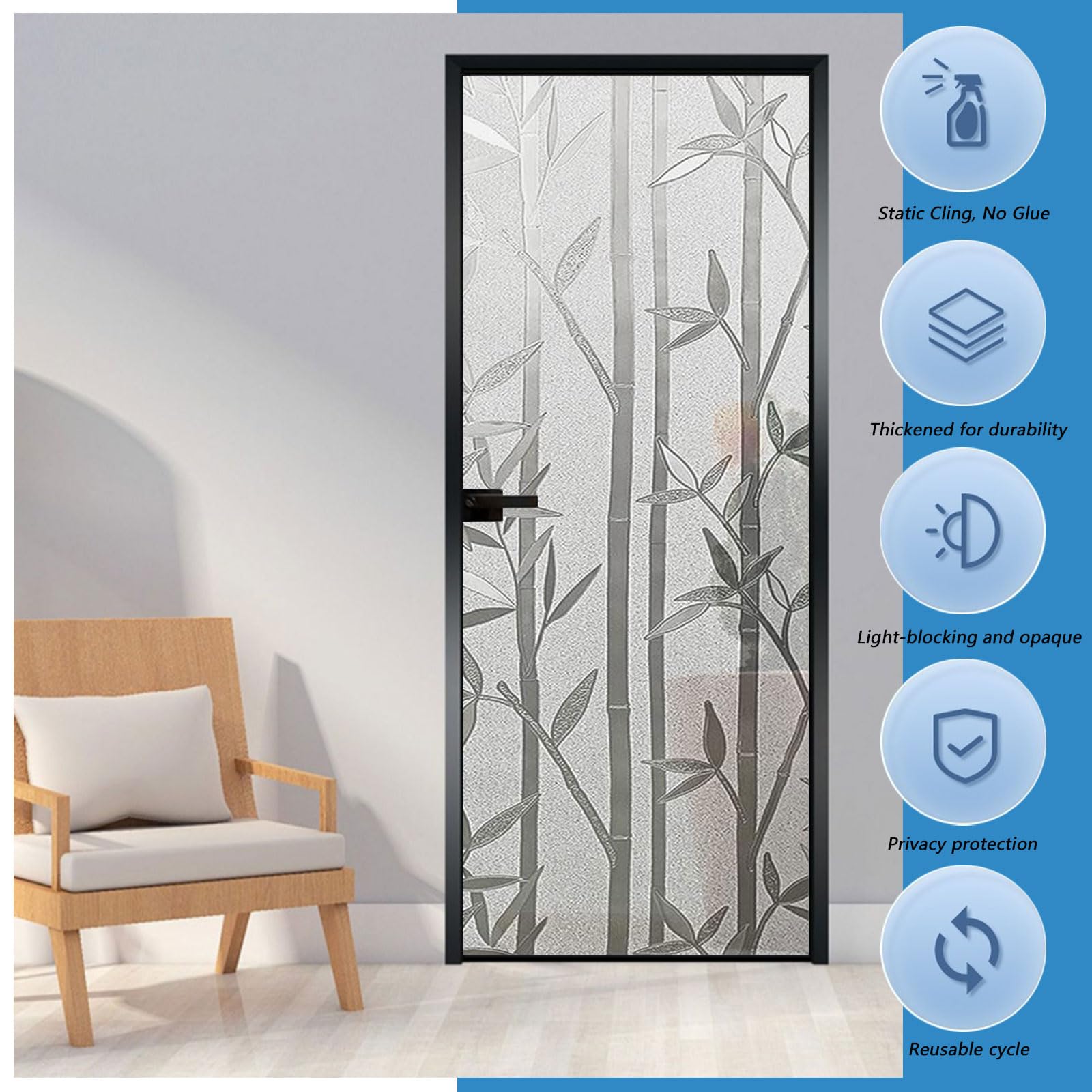 Pellicola Privacy Finestre 75 x 350 cm Autoadesive Anti-Uv Elettrostatica Opaca Pellicola per Finestre Vetri per Doccia Ufficio Bagno, Bamboo